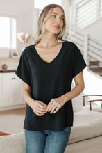 Load image into Gallery viewer, Frequently Asked Questions V-Neck Top in Black